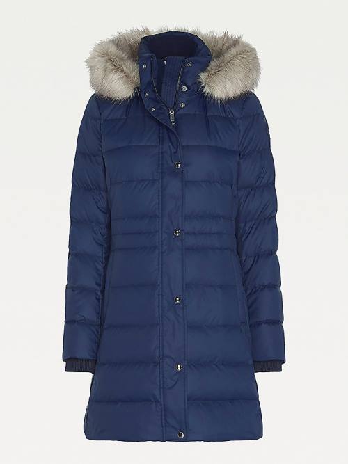 Tommy Hilfiger Essential Down-Filled Faux Fur Trim Coat Kabát Női Kék | TH387DQE