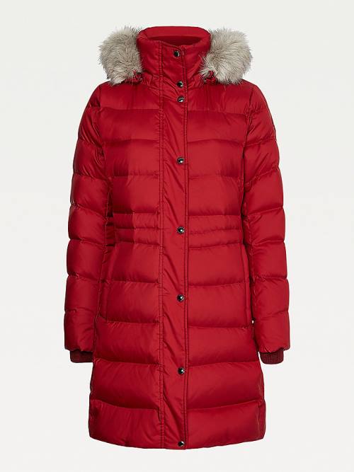 Tommy Hilfiger Essential Down-Filled Faux Fur Trim Coat Kabát Női Piros | TH539PUD