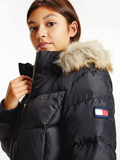 Tommy Hilfiger Essential Down Flag Patch Kabát Lány Fekete | TH163OBL