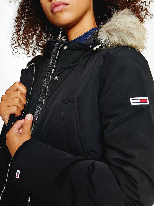 Tommy Hilfiger Essential Faux Fur Trim Down Parka Dzseki Női Fekete | TH093RWS