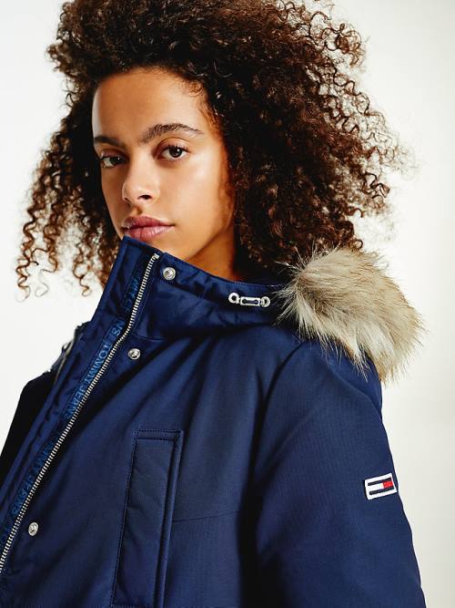 Tommy Hilfiger Essential Faux Fur Trim Down Parka Dzseki Női Kék | TH361FSQ