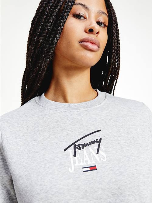 Tommy Hilfiger Essential Logo Crew Neck Pulóver Női Szürke | TH436JVM