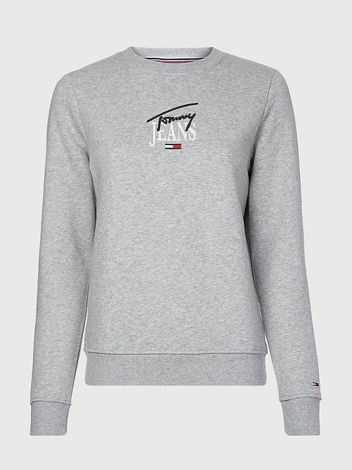 Tommy Hilfiger Essential Logo Crew Neck Pulóver Női Szürke | TH436JVM