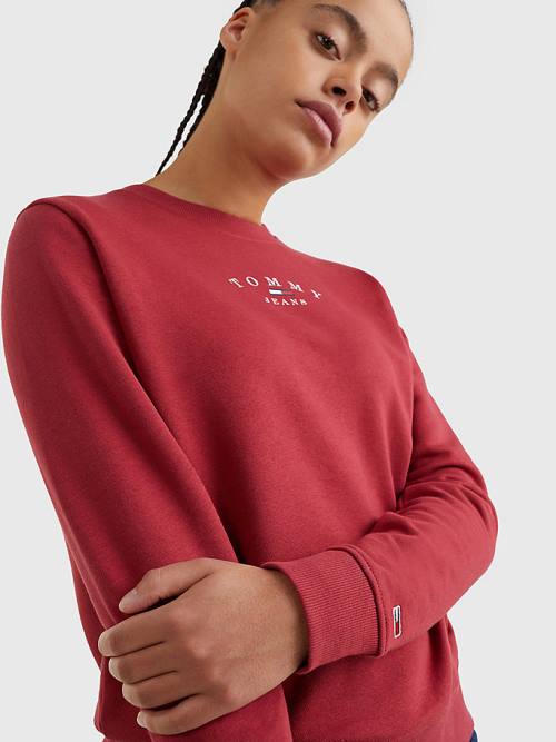 Tommy Hilfiger Essential Logo Crew Neck Pulóver Női Piros | TH685RIM