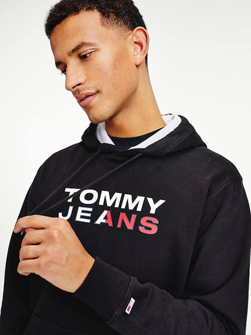 Tommy Hilfiger Essential Logo Kapucnis Pulóver Férfi Fekete | TH146EKL