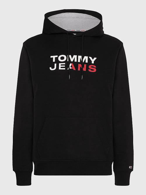 Tommy Hilfiger Essential Logo Kapucnis Pulóver Férfi Fekete | TH146EKL