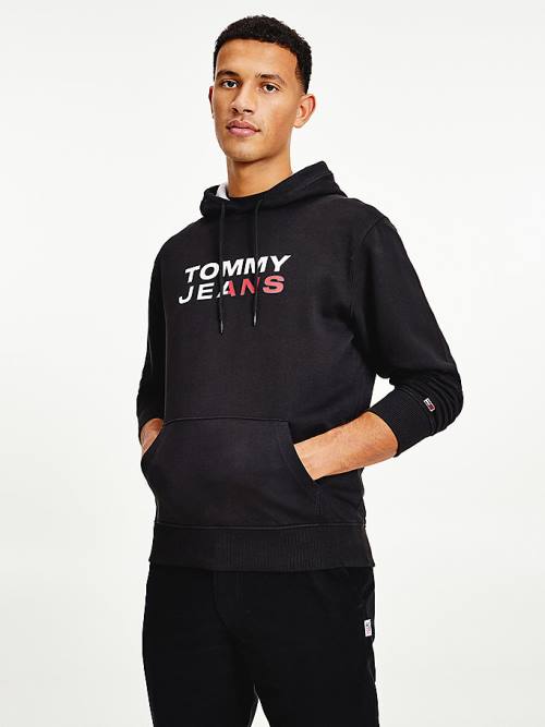 Tommy Hilfiger Essential Logo Kapucnis Pulóver Férfi Fekete | TH146EKL