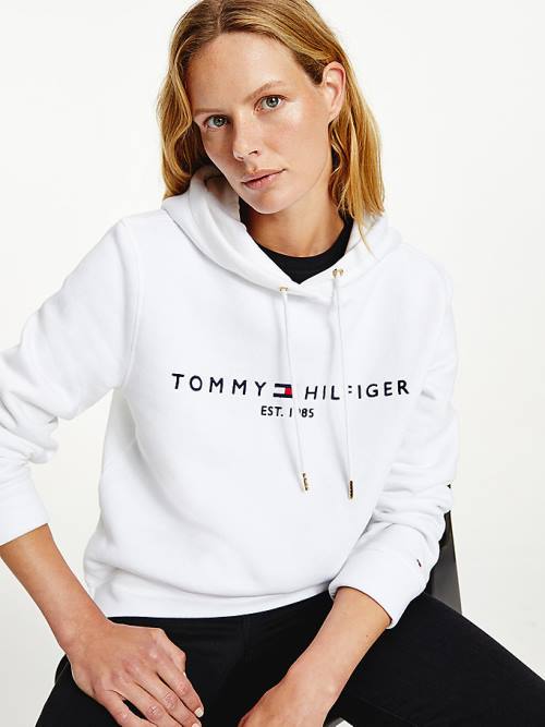 Tommy Hilfiger Essential Logo Kapucnis Pulóver Női Fehér | TH170APX