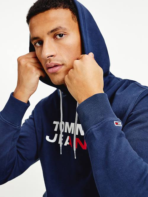 Tommy Hilfiger Essential Logo Kapucnis Pulóver Férfi Kék | TH340WTF