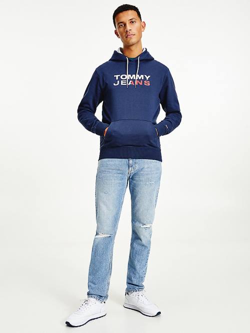 Tommy Hilfiger Essential Logo Kapucnis Pulóver Férfi Kék | TH340WTF