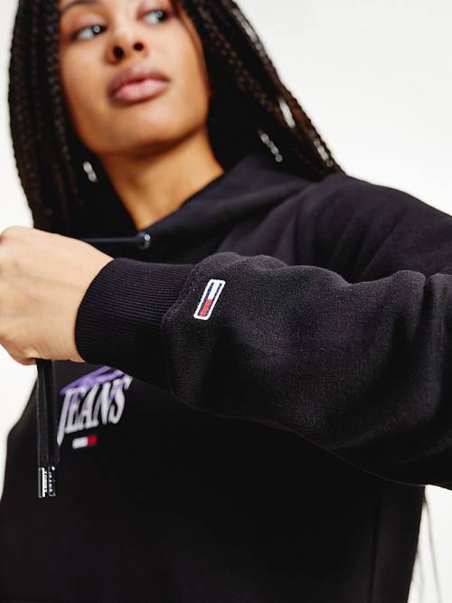 Tommy Hilfiger Essential Logo Kapucnis Pulóver Női Fekete | TH349YOM