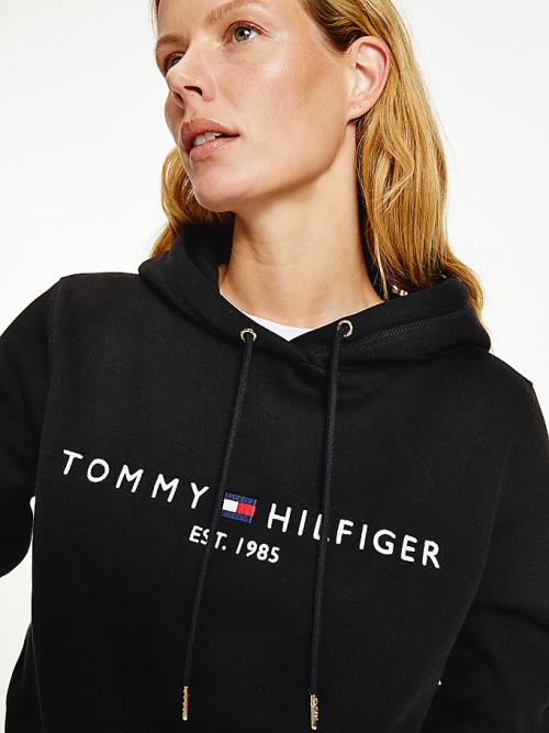 Tommy Hilfiger Essential Logo Kapucnis Pulóver Női Fekete | TH514RYL