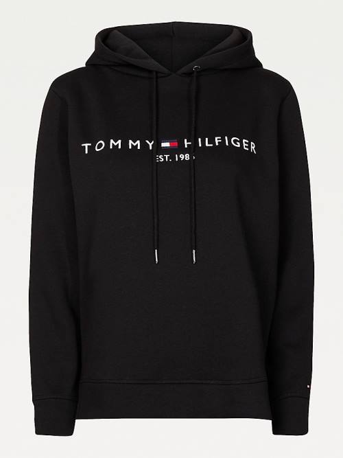 Tommy Hilfiger Essential Logo Kapucnis Pulóver Női Fekete | TH514RYL