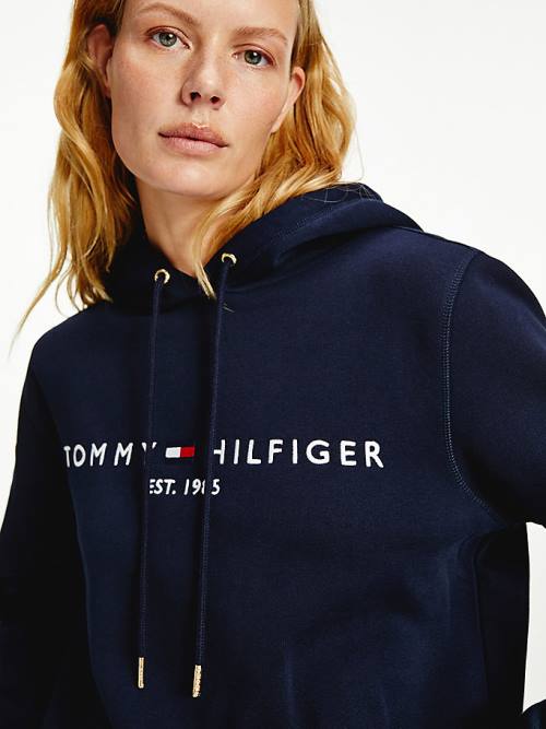 Tommy Hilfiger Essential Logo Kapucnis Pulóver Női Kék | TH731PYU