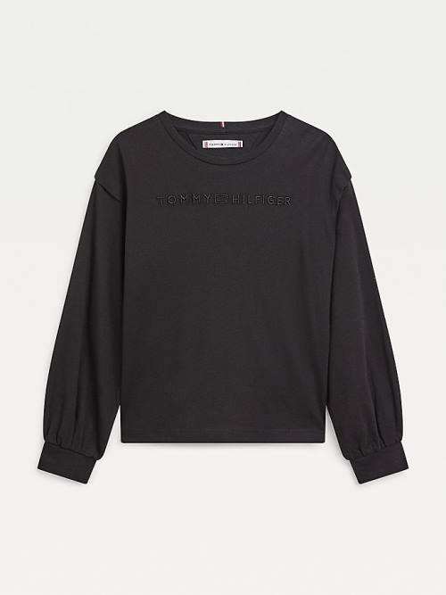 Tommy Hilfiger Essential Logo Long Sleeve Póló Lány Fekete | TH407KZQ