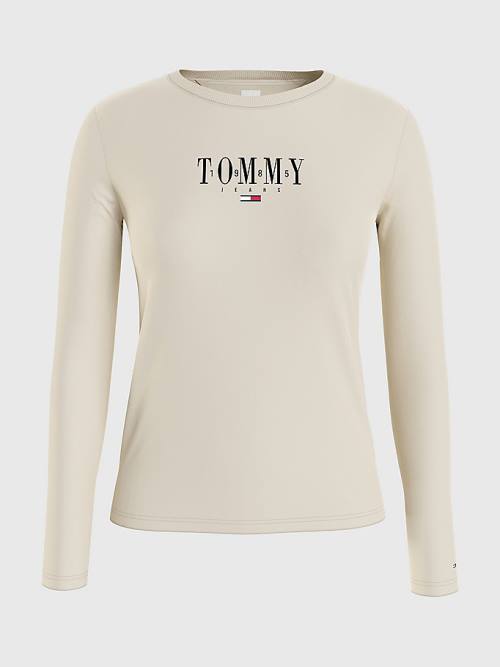 Tommy Hilfiger Essential Logo Long Sleeve Póló Női Bézs | TH845ZXR