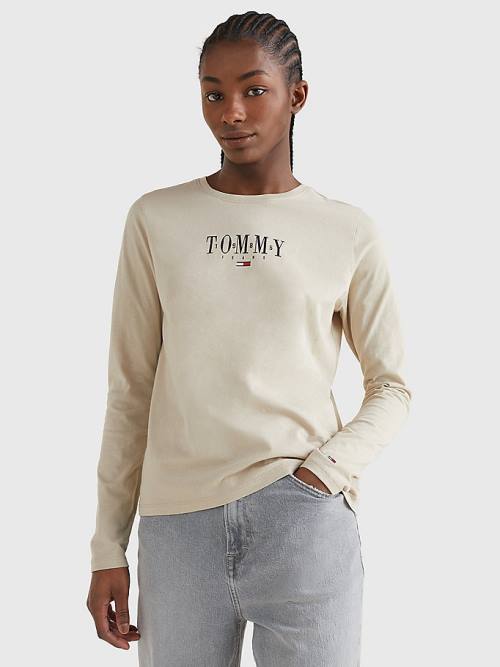 Tommy Hilfiger Essential Logo Long Sleeve Póló Női Bézs | TH845ZXR