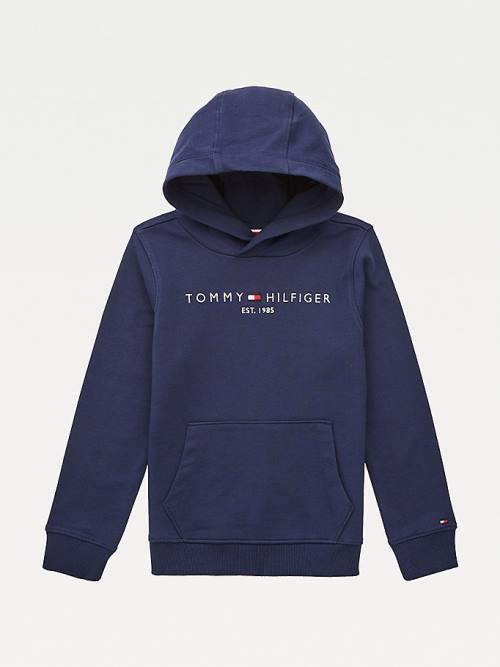 Tommy Hilfiger Essential Logo Organic Pamut Kapucnis Pulóver Lány Kék | TH158WNA