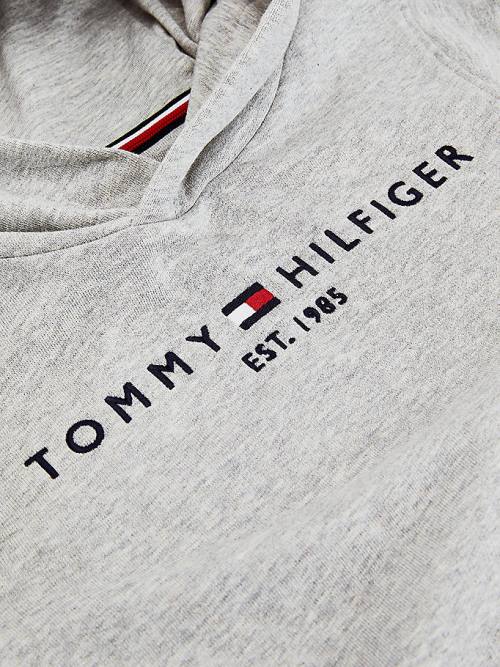 Tommy Hilfiger Essential Logo Organic Pamut Kapucnis Pulóver Fiú Szürke | TH628CNT