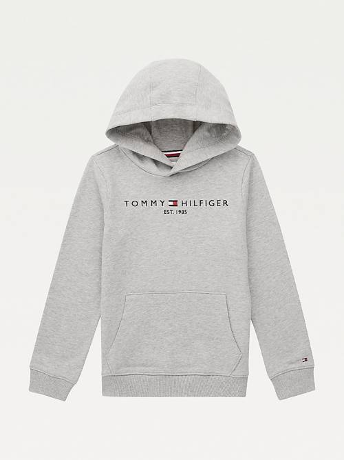 Tommy Hilfiger Essential Logo Organic Pamut Kapucnis Pulóver Fiú Szürke | TH628CNT