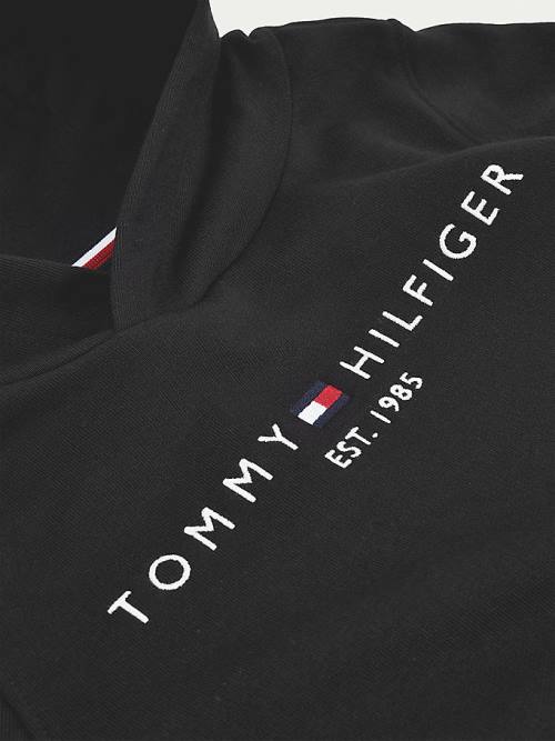 Tommy Hilfiger Essential Logo Organic Pamut Kapucnis Pulóver Lány Fekete | TH692ZWX