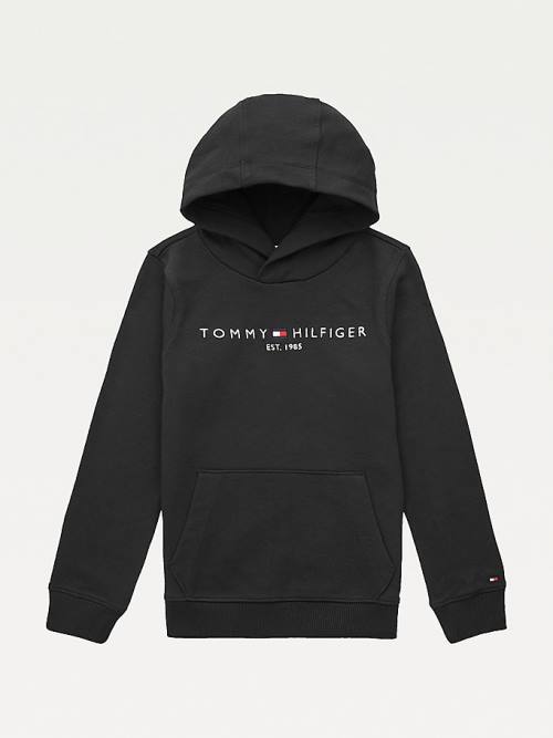 Tommy Hilfiger Essential Logo Organic Pamut Kapucnis Pulóver Lány Fekete | TH692ZWX