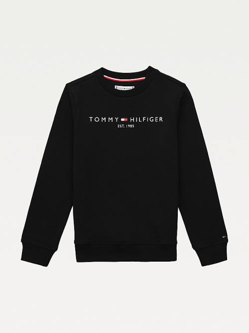 Tommy Hilfiger Essential Logo Pulóver Fiú Fekete | TH517MBL