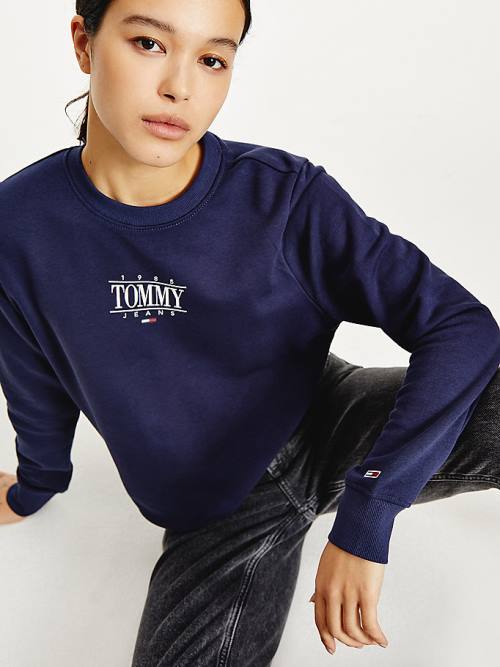 Tommy Hilfiger Essential Logo Pulóver Női Kék | TH689ZBL