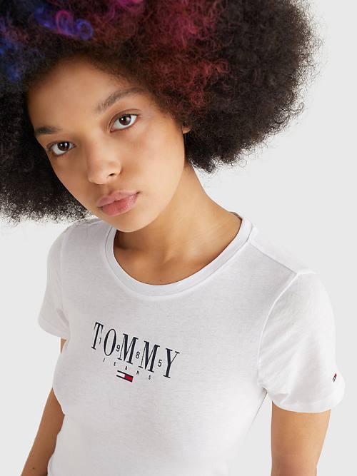 Tommy Hilfiger Essential Logo Skinny Fit Póló Női Fehér | TH049PVW