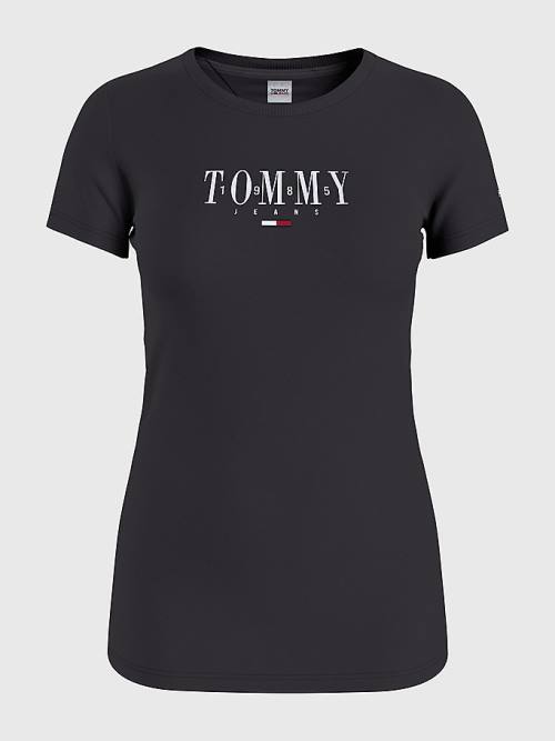 Tommy Hilfiger Essential Logo Skinny Fit Póló Női Fekete | TH475VMF