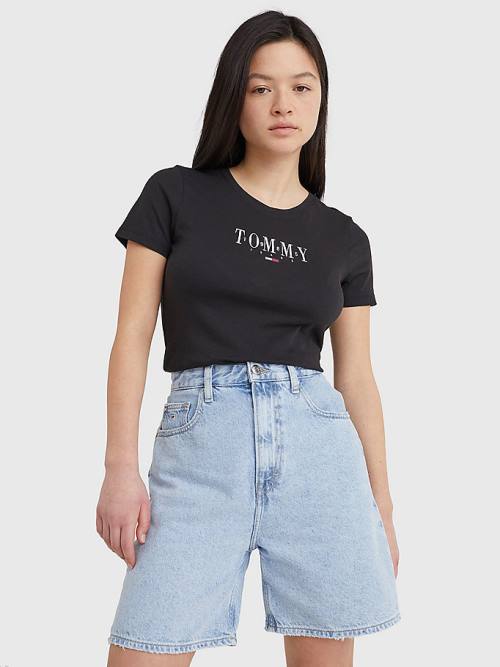 Tommy Hilfiger Essential Logo Skinny Fit Póló Női Fekete | TH475VMF