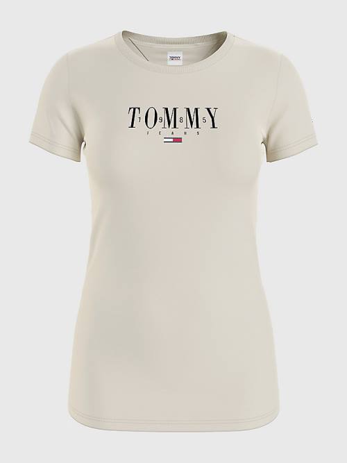 Tommy Hilfiger Essential Logo Skinny Fit Póló Női Bézs | TH598EXB