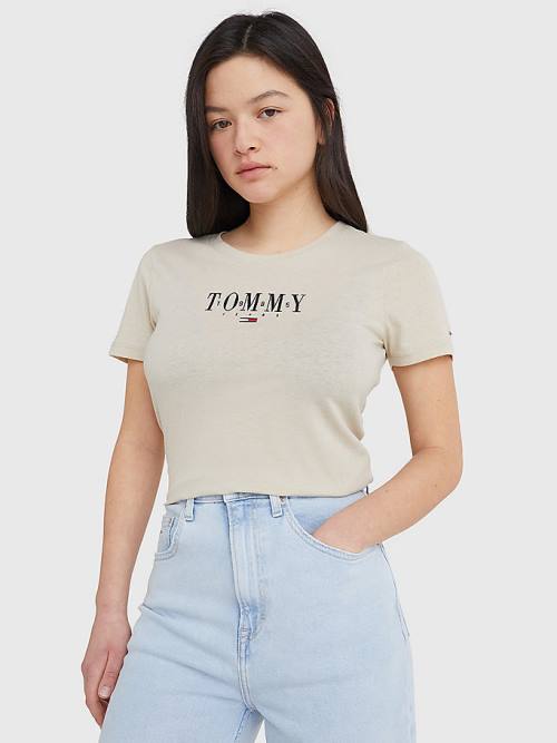 Tommy Hilfiger Essential Logo Skinny Fit Póló Női Bézs | TH598EXB