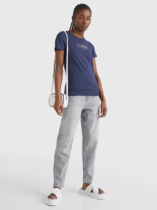 Tommy Hilfiger Essential Logo Skinny Fit Póló Női Kék | TH796APL