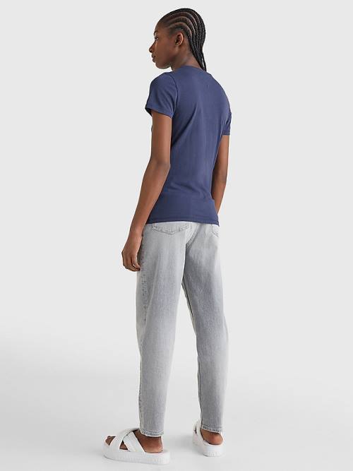 Tommy Hilfiger Essential Logo Skinny Fit Póló Női Kék | TH796APL