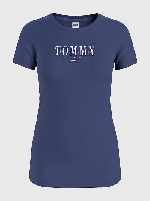 Tommy Hilfiger Essential Logo Skinny Fit Póló Női Kék | TH796APL