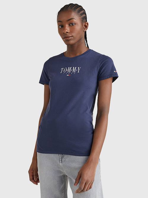 Tommy Hilfiger Essential Logo Skinny Fit Póló Női Kék | TH796APL