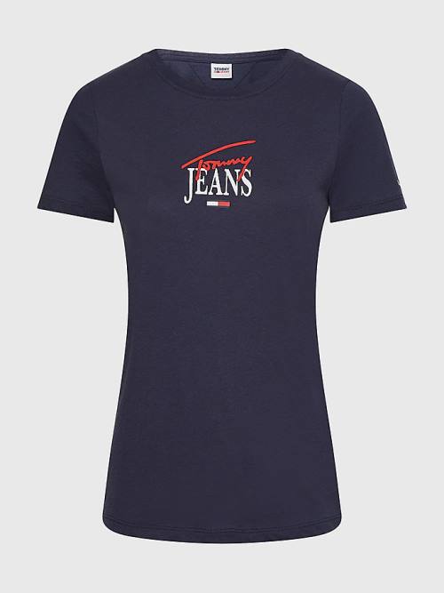 Tommy Hilfiger Essential Logo Skinny Fit Póló Női Kék | TH941REA