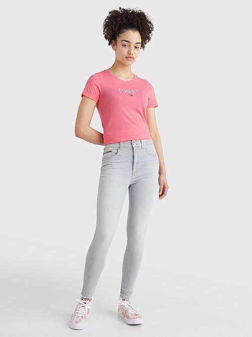 Tommy Hilfiger Essential Logo Skinny Fit Póló Női Rózsaszín | TH945LDT