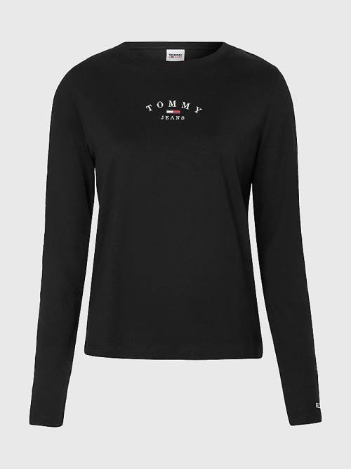 Tommy Hilfiger Essential Logo Slim Fit Long Sleeve Póló Női Fekete | TH013CZS