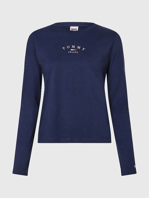 Tommy Hilfiger Essential Logo Slim Fit Long Sleeve Póló Női Kék | TH021ORW