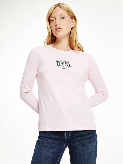 Tommy Hilfiger Essential Long Sleeve Logo Póló Női Rózsaszín | TH184DNR