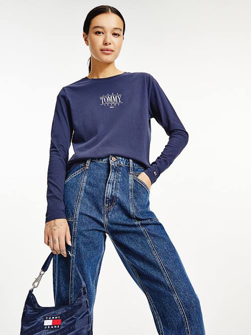 Tommy Hilfiger Essential Long Sleeve Logo Póló Női Kék | TH706KTX