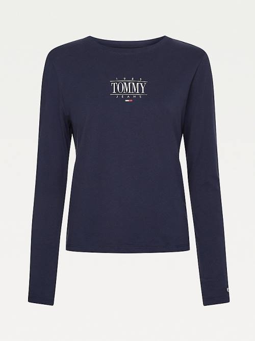 Tommy Hilfiger Essential Long Sleeve Logo Póló Női Kék | TH706KTX