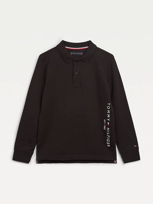 Tommy Hilfiger Essential Long Sleeve Polo Póló Fiú Fekete | TH193JSU