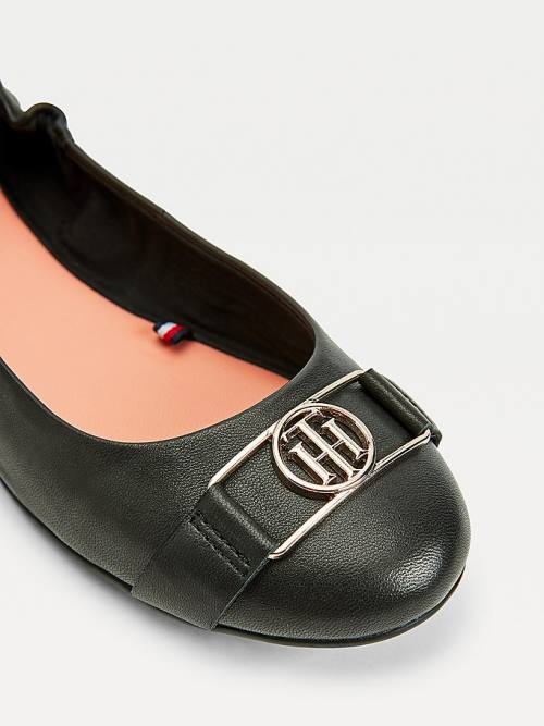 Tommy Hilfiger Essential Monogram Bőr Balerina Cipő Női Fekete | TH302RGZ