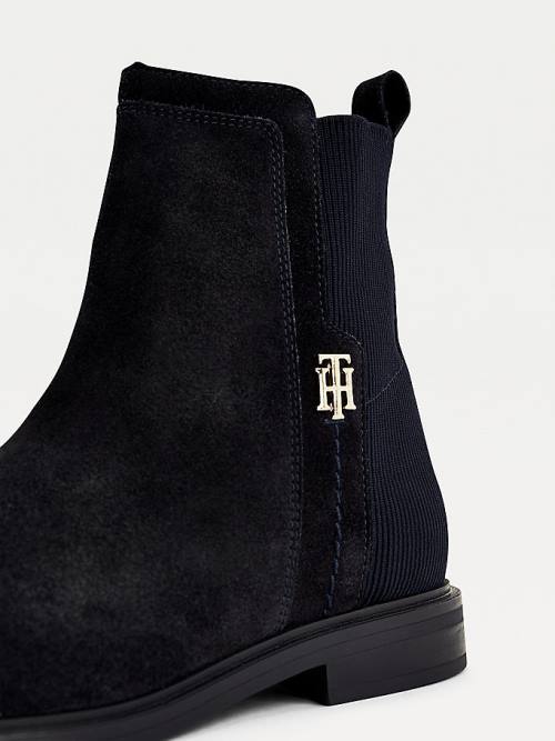 Tommy Hilfiger Essential Monogram Plaque Velúr Ankle Bakancs Női Kék | TH634FKC