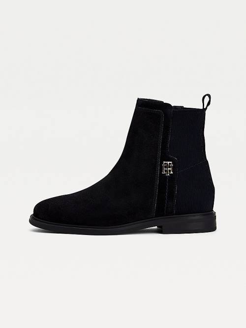 Tommy Hilfiger Essential Monogram Plaque Velúr Ankle Bakancs Női Kék | TH634FKC