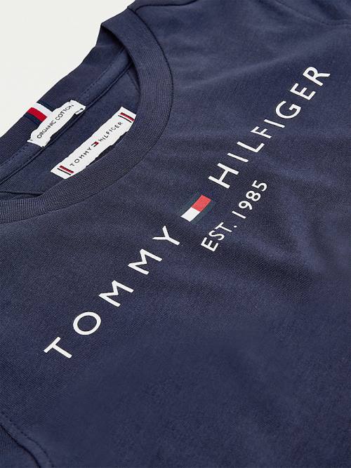 Tommy Hilfiger Essential Organic Pamut Logo Póló Lány Kék | TH370FYR