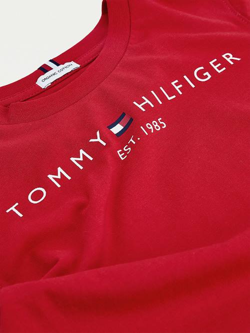 Tommy Hilfiger Essential Organic Pamut Logo Póló Lány Piros | TH943EZJ